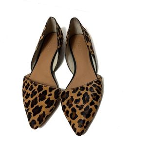 J CREW FACTORY LEOPARD ZOE CALF HAIR D'ORSAY FLATS